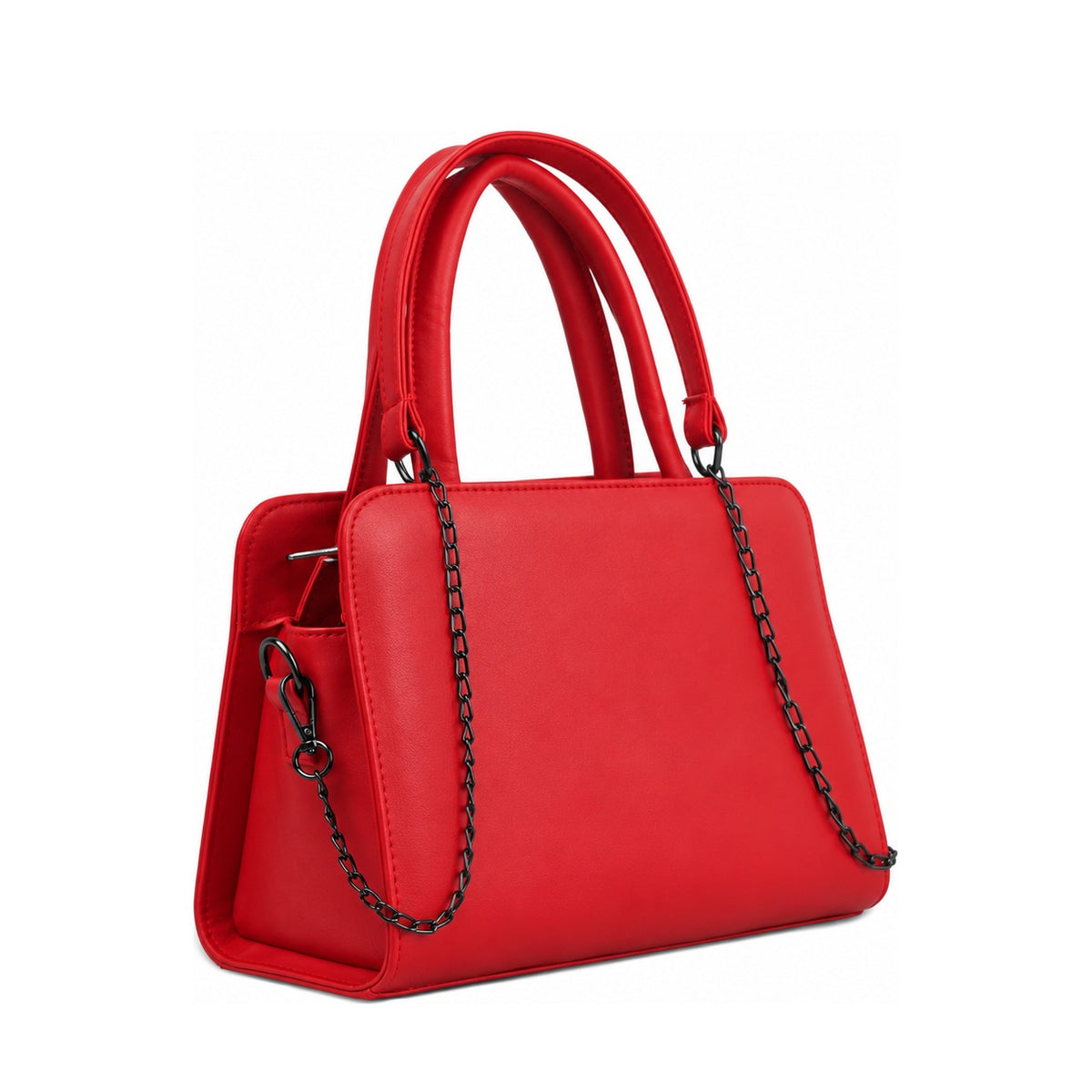 Chic Chain Accent Handbag Red – شنطة يد حريمي بسلسلة جلد صناعي أحمر، مايلة – ECADRA