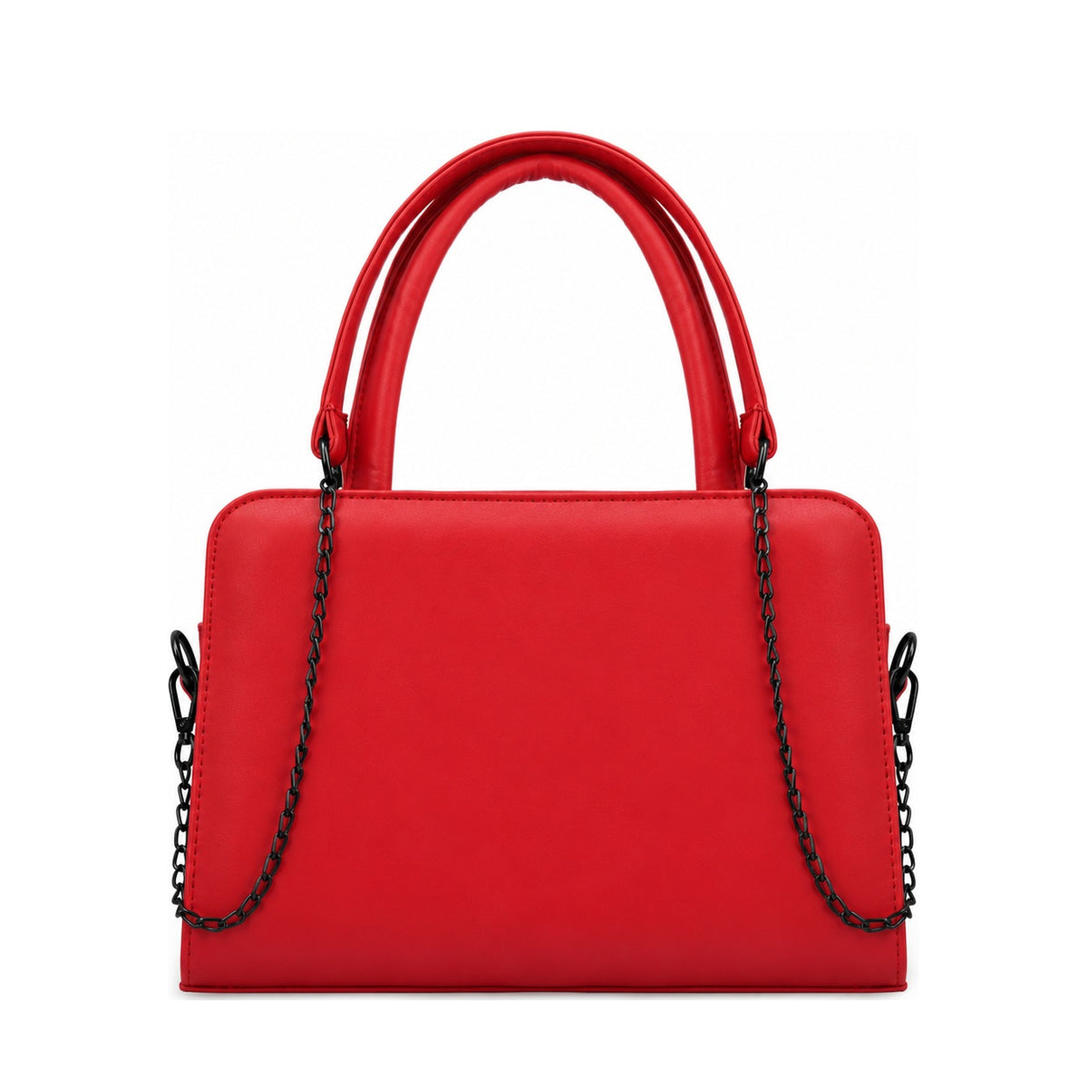 Chic Chain Accent Handbag Red – شنطة يد حريمي بسلسلة جلد صناعي أحمر، من قدام – ECADRA