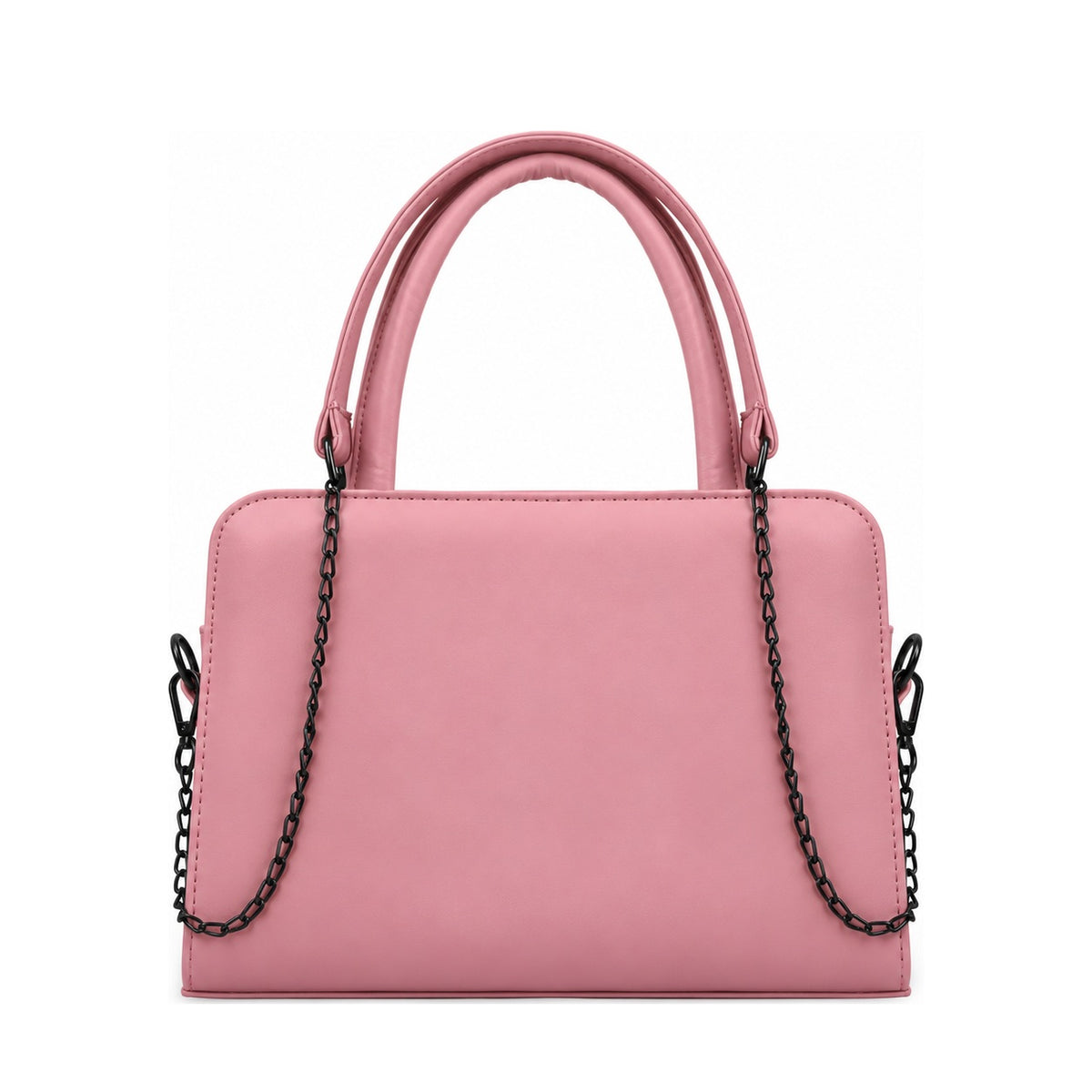 Chic Chain Accent Handbag Rose – شنطة يد حريمي بسلسلة جلد صناعي روز، من قدام – ECADRA