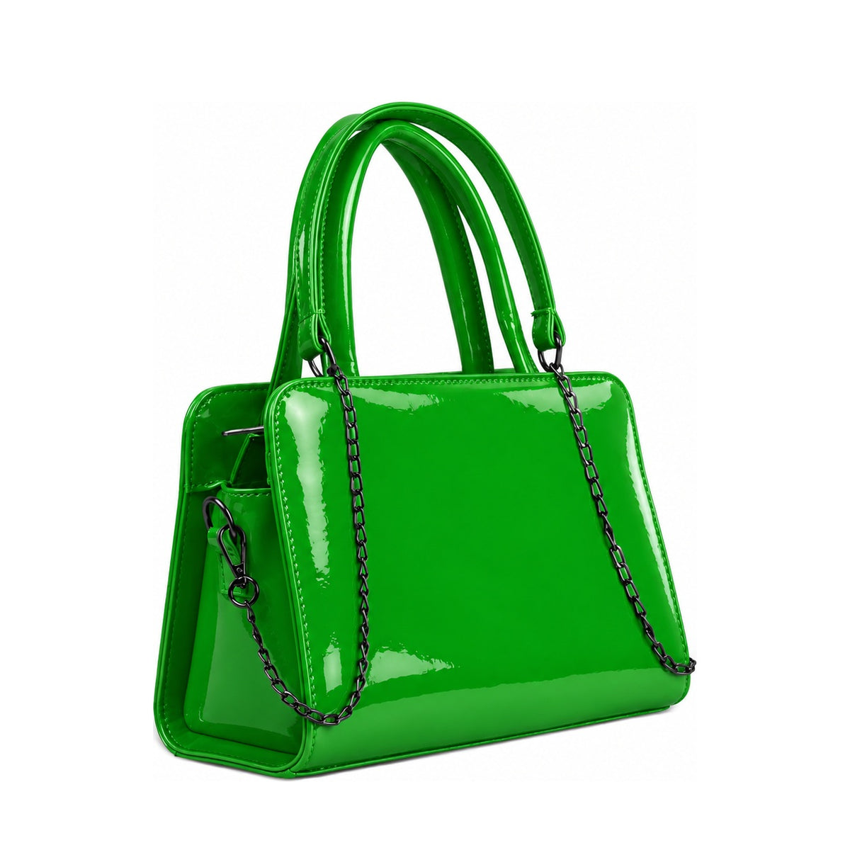Chic Chain Accent Handbag Bright Green – شنطة يد حريمي بسلسلة جلد لامع أخضر فاقع، مايلة – ECADRA