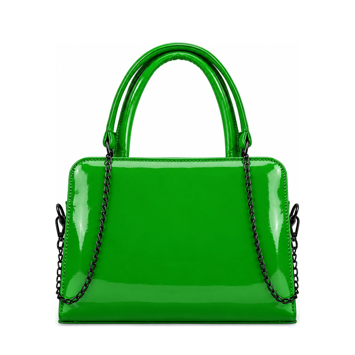 Chic Chain Accent Handbag Bright Green – شنطة يد حريمي بسلسلة جلد لامع أخضر فاقع، من قدام – ECADRA