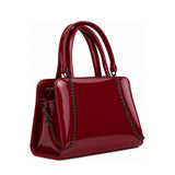 Chic Chain Accent Handbag Burgundy – شنطة يد حريمي بسلسلة جلد لامع نبيتي، مايلة – ECADRA