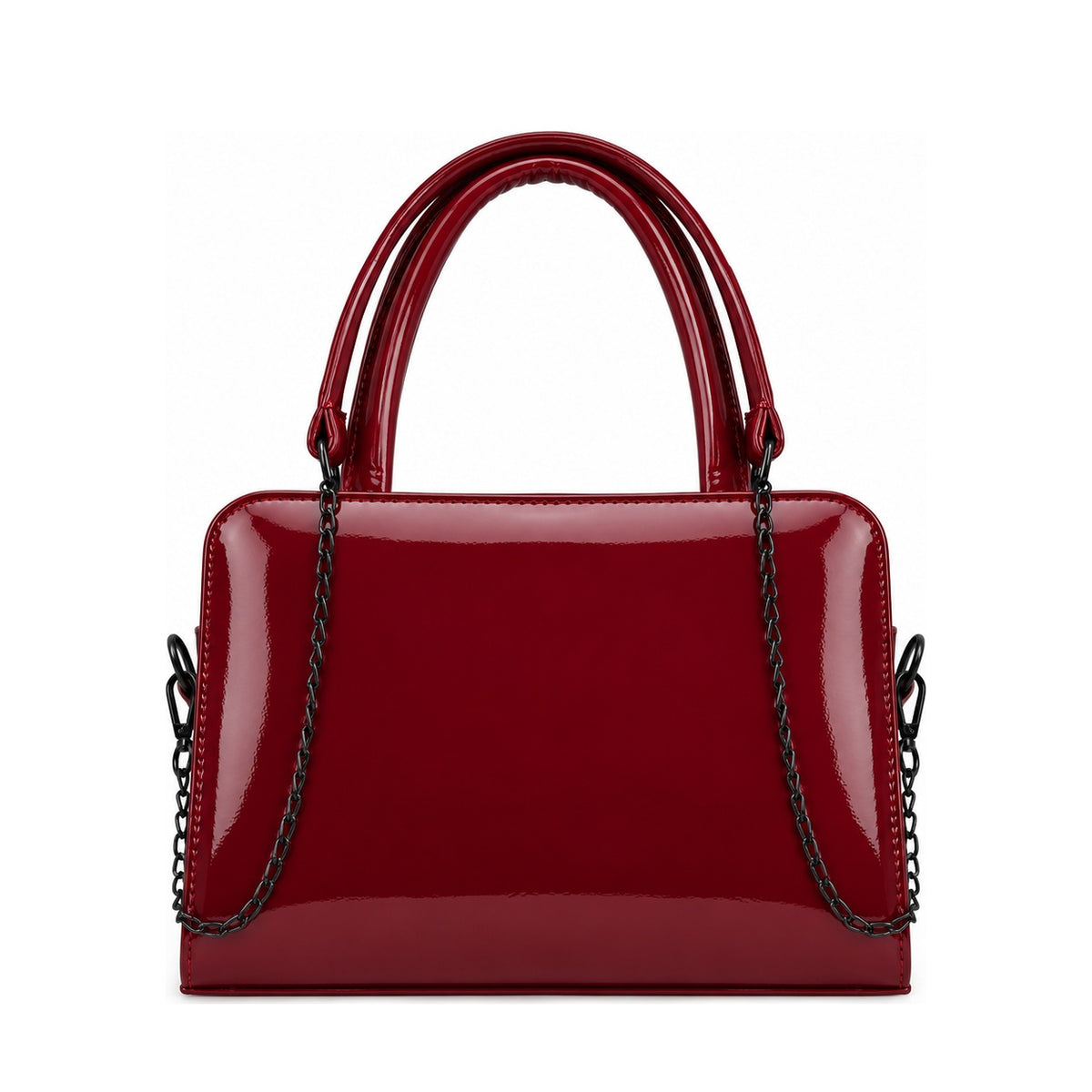 Chic Chain Accent Handbag Burgundy – شنطة يد حريمي بسلسلة جلد لامع نبيتي، من قدام – ECADRA