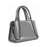 Chic Chain Accent Handbag Gray – شنطة يد حريمي بسلسلة جلد لامع رمادي، مايلة – ECADRA