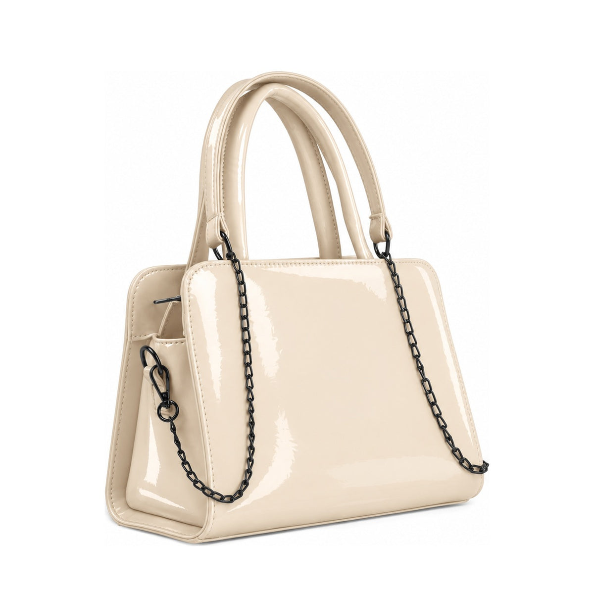 Chic Chain Accent Handbag Ivory – شنطة يد حريمي بسلسلة جلد لامع أوف وايت، مايلة – ECADRA