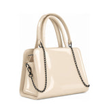 Chic Chain Accent Handbag Ivory – شنطة يد حريمي بسلسلة جلد لامع أوف وايت، مايلة – ECADRA