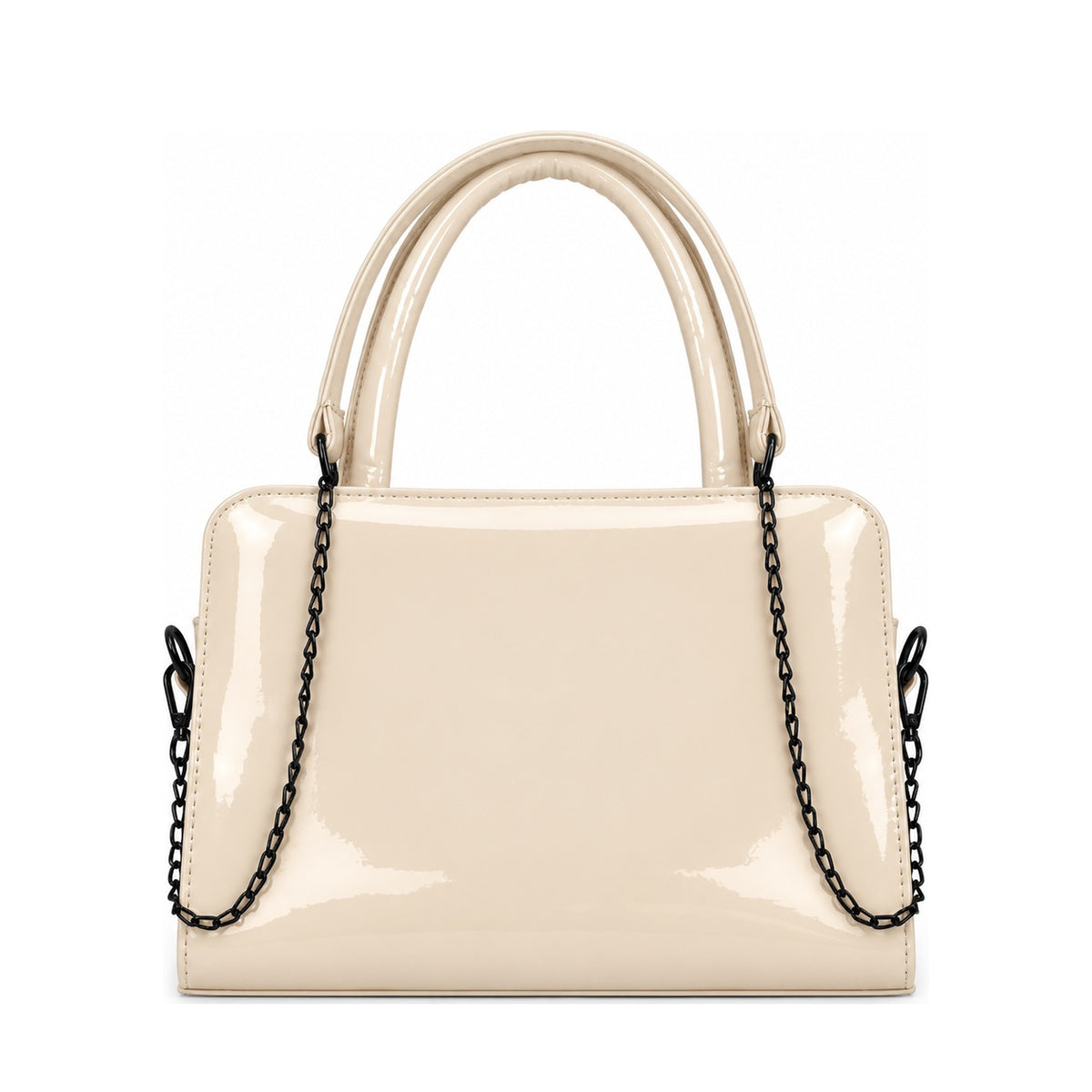 Chic Chain Accent Handbag Ivory – شنطة يد حريمي بسلسلة جلد لامع أوف وايت، من قدام – ECADRA