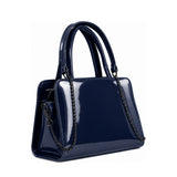 Chic Chain Accent Handbag Navy – شنطة يد حريمي بسلسلة جلد لامع كحلي، مايلة – ECADRA