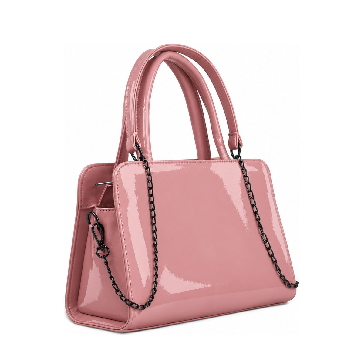 Chic Chain Accent Handbag Rose – شنطة يد حريمي بسلسلة جلد لامع روز، مايلة – ECADRA