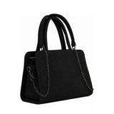 Chic Chain Accent Handbag Black – شنطة يد حريمي بسلسلة شمواه صناعي أسود، مايلة – ECADRA