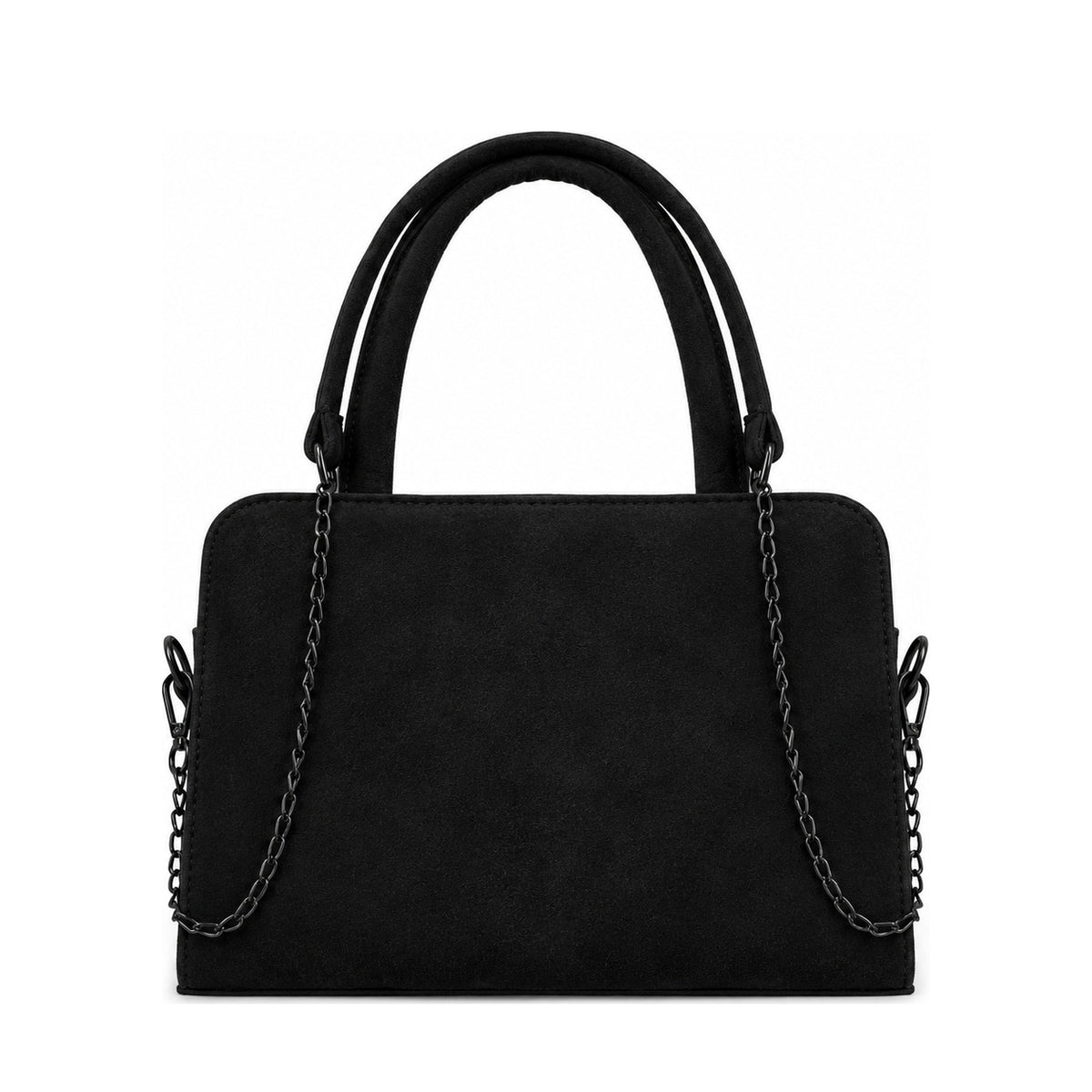 Chic Chain Accent Handbag Black – شنطة يد حريمي بسلسلة شمواه صناعي أسود، من قدام – ECADRA