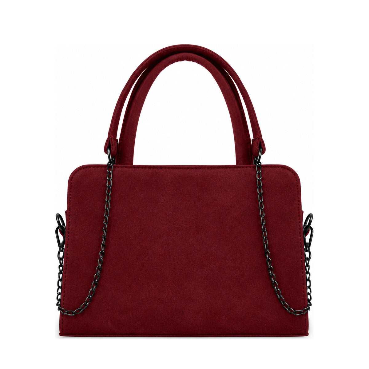 Chic Chain Accent Handbag Burgundy – شنطة يد حريمي بسلسلة شمواه صناعي نبيتي، من قدام – ECADRA