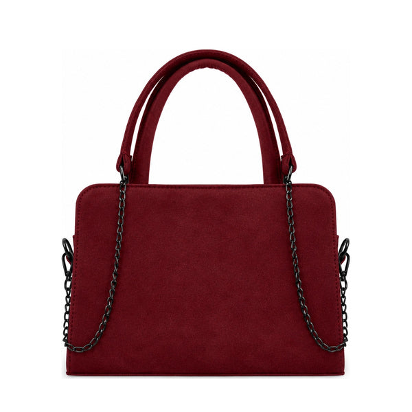 Chic Chain Accent Handbag Burgundy – شنطة يد حريمي بسلسلة شمواه صناعي نبيتي، من قدام – ECADRA