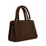 Chic Chain Accent Handbag Chocolate – شنطة يد حريمي بسلسلة شمواه صناعي شوكولاتة، مايلة – ECADRA
