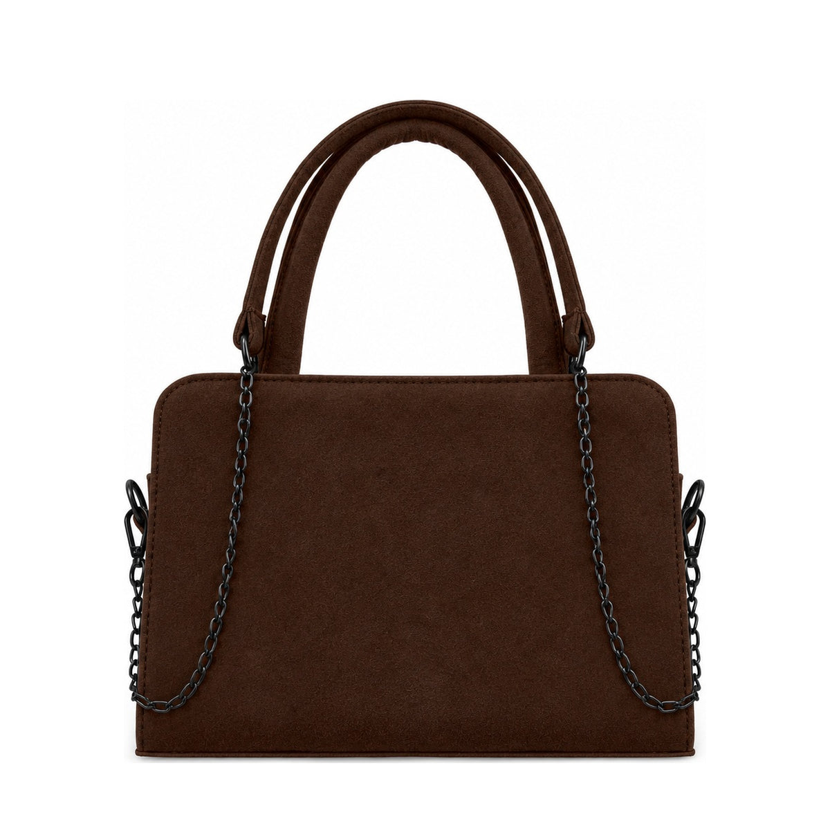 Chic Chain Accent Handbag Chocolate – شنطة يد حريمي بسلسلة شمواه صناعي شوكولاتة، من قدام – ECADRA