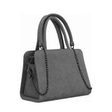 Chic Chain Accent Handbag Gray – شنطة يد حريمي بسلسلة شمواه صناعي رمادي، مايلة – ECADRA