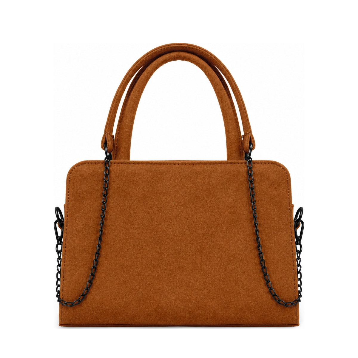 Chic Chain Accent Handbag Havana – شنطة يد حريمي بسلسلة شمواه صناعي هافانا، من قدام – ECADRA