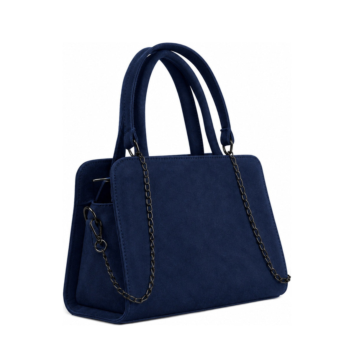 Chic Chain Accent Handbag Navy – شنطة يد حريمي بسلسلة شمواه صناعي كحلي، مايلة – ECADRA