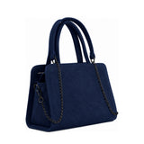 Chic Chain Accent Handbag Navy – شنطة يد حريمي بسلسلة شمواه صناعي كحلي، مايلة – ECADRA
