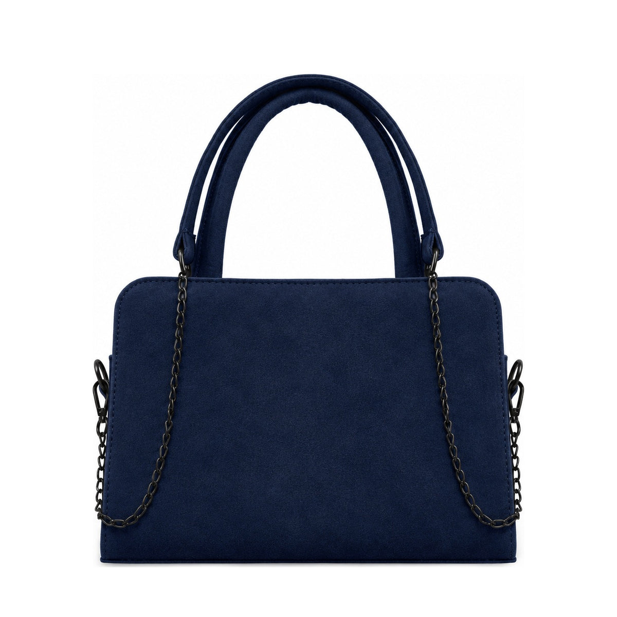 Chic Chain Accent Handbag Navy – شنطة يد حريمي بسلسلة شمواه صناعي كحلي، من قدام – ECADRA
