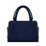 Chic Chain Accent Handbag Navy – شنطة يد حريمي بسلسلة شمواه صناعي كحلي، من قدام – ECADRA