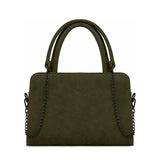 Chic Chain Accent Handbag Olive – شنطة يد حريمي بسلسلة شمواه صناعي زيتي، من قدام – ECADRA