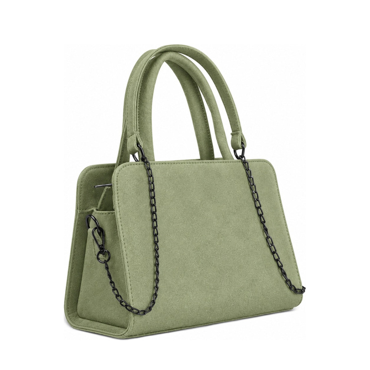 Chic Chain Accent Handbag Pistachio – شنطة يد حريمي بسلسلة شمواه صناعي فستقي، مايلة – ECADRA