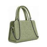 Chic Chain Accent Handbag Pistachio – شنطة يد حريمي بسلسلة شمواه صناعي فستقي، مايلة – ECADRA