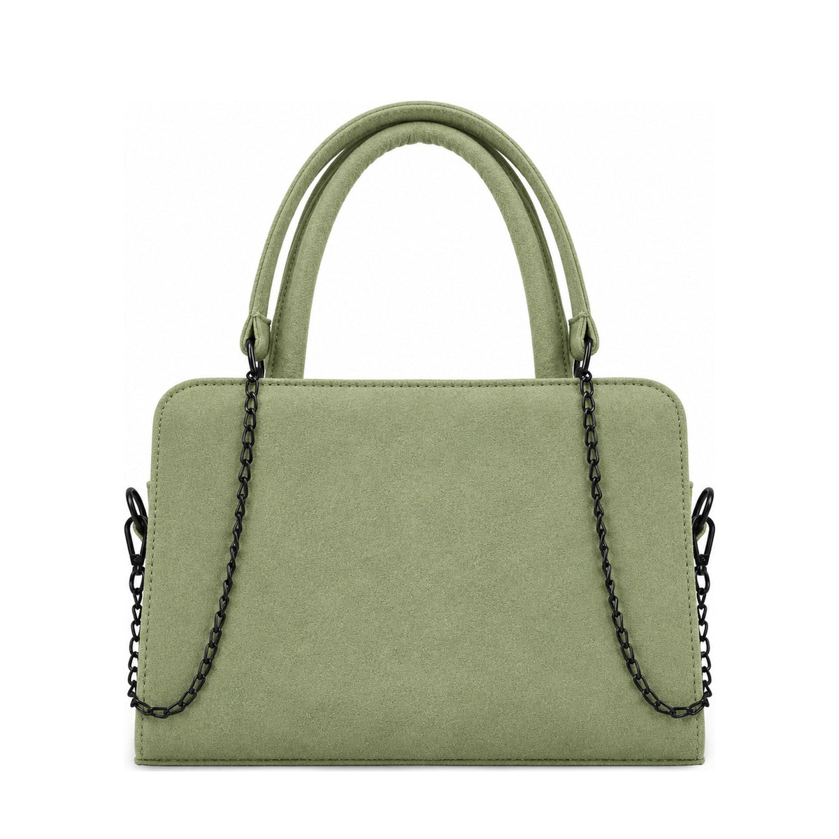 Chic Chain Accent Handbag Pistachio – شنطة يد حريمي بسلسلة شمواه صناعي فستقي، من قدام – ECADRA