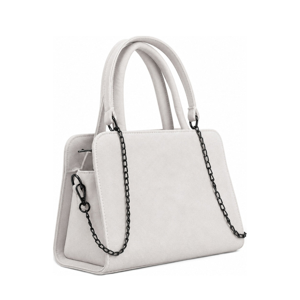 Chic Chain Accent Handbag White – شنطة يد حريمي بسلسلة شمواه صناعي أبيض، مايلة – ECADRA