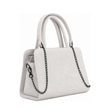 Chic Chain Accent Handbag White – شنطة يد حريمي بسلسلة شمواه صناعي أبيض، مايلة – ECADRA