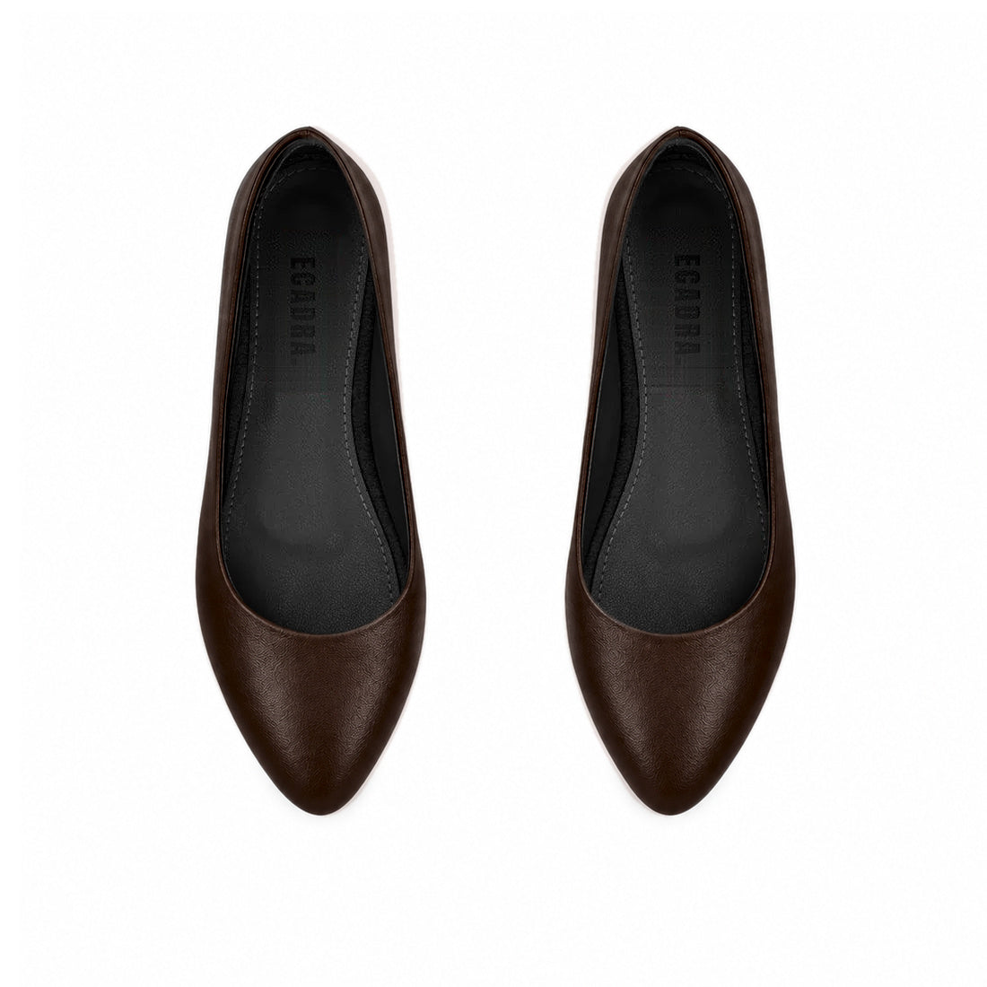 Chocolate Brown Solid Round Toe – كوتشي فلات حريمي جلد بني شوكولاتة – ECADRA