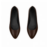 Chocolate Brown Solid Round Toe – كوتشي فلات حريمي جلد بني شوكولاتة – ECADRA