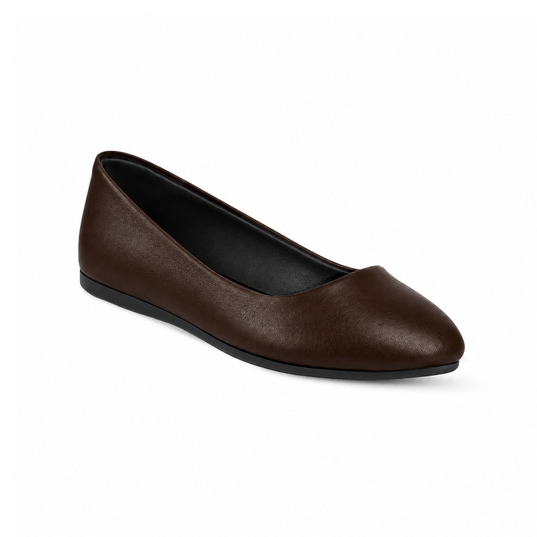 Chocolate Brown Solid Round Toe – كوتشي فلات حريمي جلد بني شوكولاتة، مايلة – ECADRA