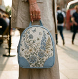 Blue O Mini Backpacks Vintage Blue Floral Aesthetic