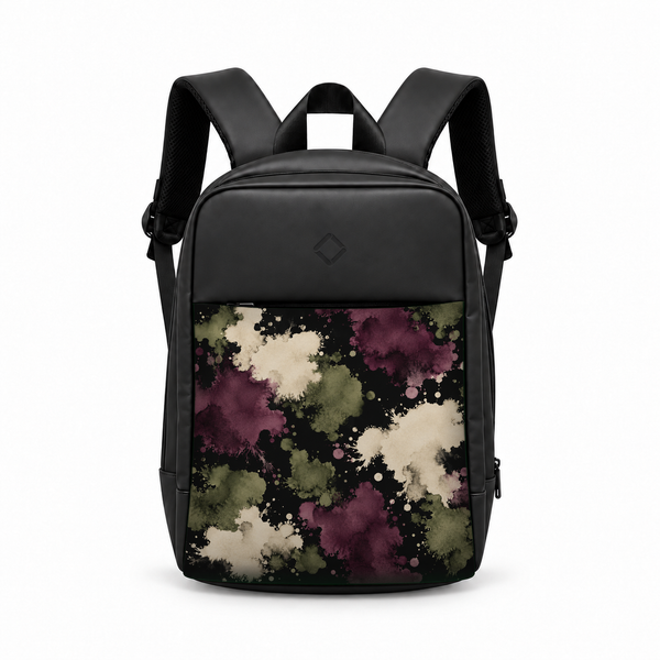 Daybook Backpack – Printed Inkspill, from the front – شنطة ضهر لابتوب مطبوعة بقع حبر، من قدام – ECADRA