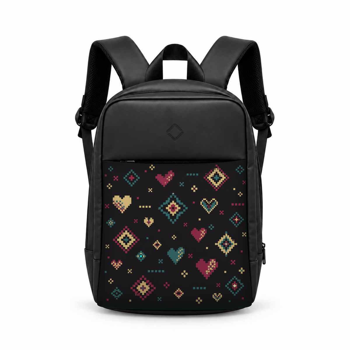 Daybook Backpack – Printed Pixel Stitch, from the front – شنطة ضهر لابتوب مطبوعة غرز بكسل، من قدام – ECADRA