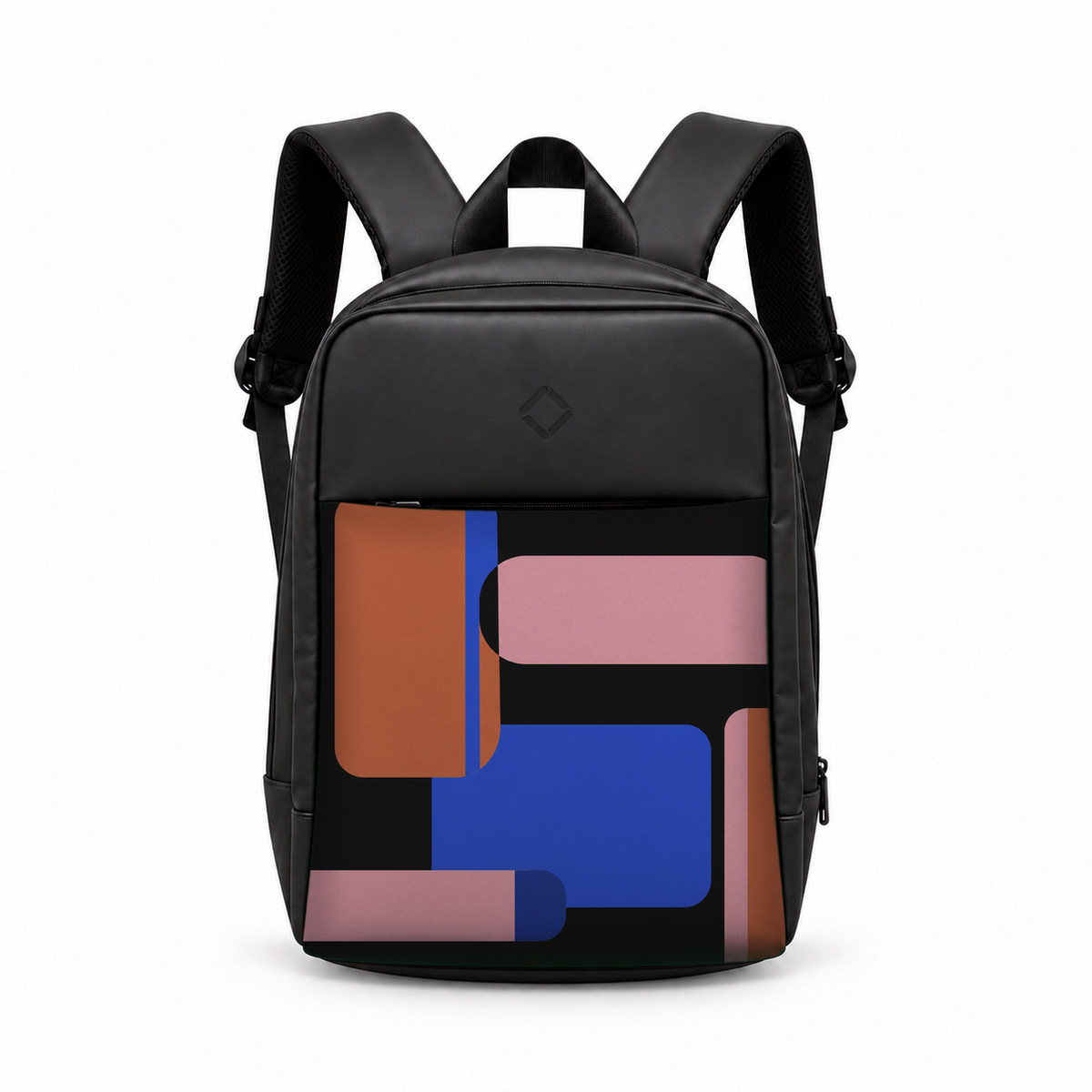 Daybook Backpack – Printed Retro Blocks, from the front – شنطة ضهر لابتوب مطبوعة مربعات ريترو، من قدام – ECADRA