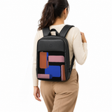 Daybook Backpack – Printed Retro Blocks, on model – شنطة ضهر لابتوب مطبوعة مربعات ريترو، على الموديل – ECADRA