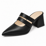 Double Strap Mules Black – ميول حريمي بكعب جلد صناعي أسود، من قدام – ECADRA