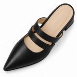 Double Strap Mules Black – ميول حريمي بكعب جلد صناعي أسود، من فوق – ECADRA