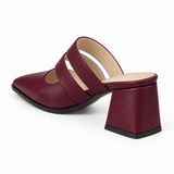 Double Strap Mules Burgundy – ميول حريمي بكعب جلد صناعي نبيتي، من ورا – ECADRA