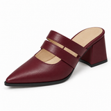 Double Strap Mules Burgundy – ميول حريمي بكعب جلد صناعي نبيتي، من قدام – ECADRA