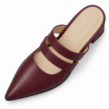 Double Strap Mules Burgundy – ميول حريمي بكعب جلد صناعي نبيتي، من فوق – ECADRA