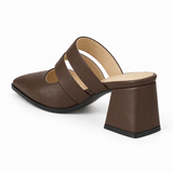 Double Strap Mules Chocolate Brown – ميول حريمي بكعب جلد صناعي بني شوكولاتة، من ورا – ECADRA