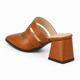 Double Strap Mules Havana – ميول حريمي بكعب جلد صناعي هافانا، من ورا – ECADRA