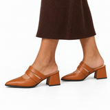 Double Strap Mules Havana – ميول حريمي بكعب جلد صناعي هافانا، على الرجل – ECADRA