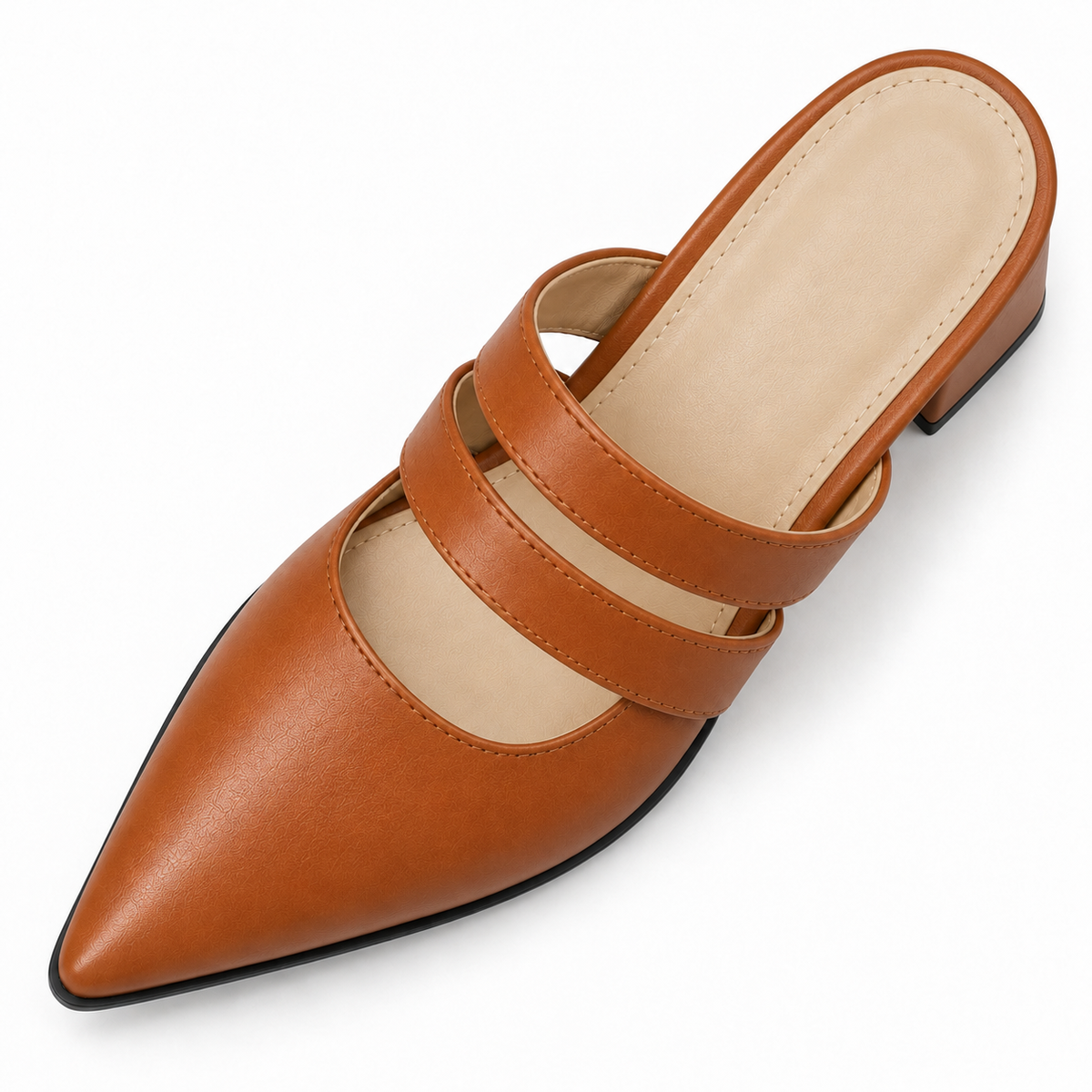 Double Strap Mules Havana – ميول حريمي بكعب جلد صناعي هافانا، من فوق – ECADRA