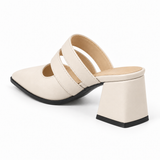 Double Strap Mules Ivory – ميول حريمي بكعب جلد صناعي أوف وايت، من ورا – ECADRA