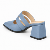 Double Strap Mules Light Blue – ميول حريمي بكعب جلد صناعي بيبي بلو، من ورا – ECADRA